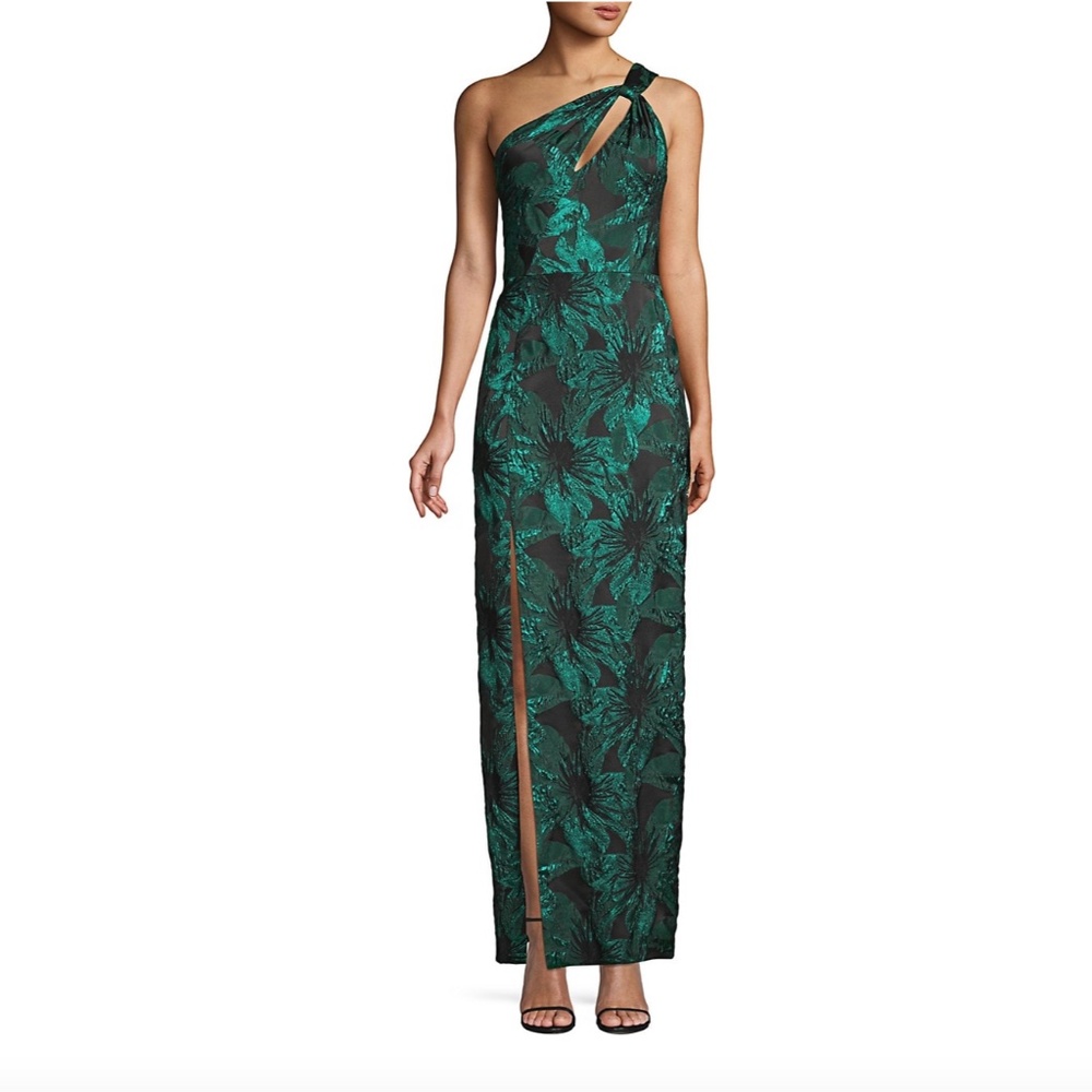 Aidan Mattox One-Shoulder Cutout Metallic Jacquard Column Gown w/Slit NWT Size 6